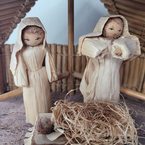 Kurt Adler Nativity Bamboo Husks Handmade Phillipines Jesus Christmas Holidays - Picture 4 of 14